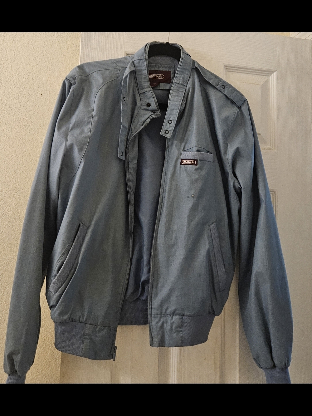 Contour Retro Vintage Men's Light Blue Bomber 80's Jacket Pocket Y2K Windbreaker